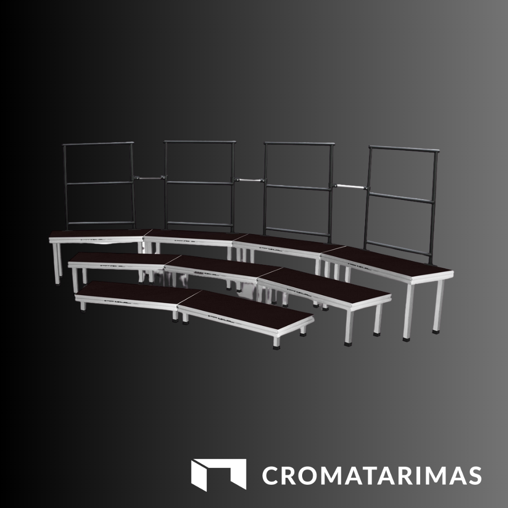 Tarimas modulares con barandillas, fondo gris