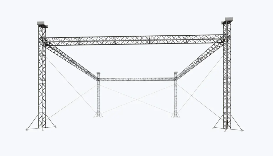 Estructura metálica tridimensional con cables tensores