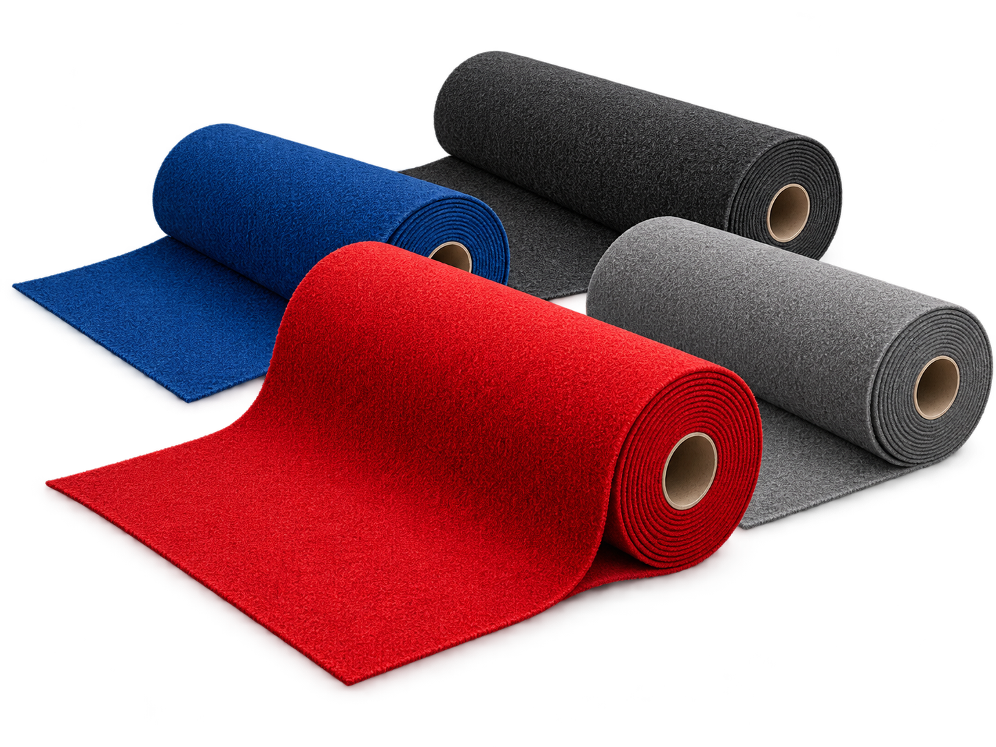 Rollos de moqueta multicolor en composición dinámica servicios adicionales